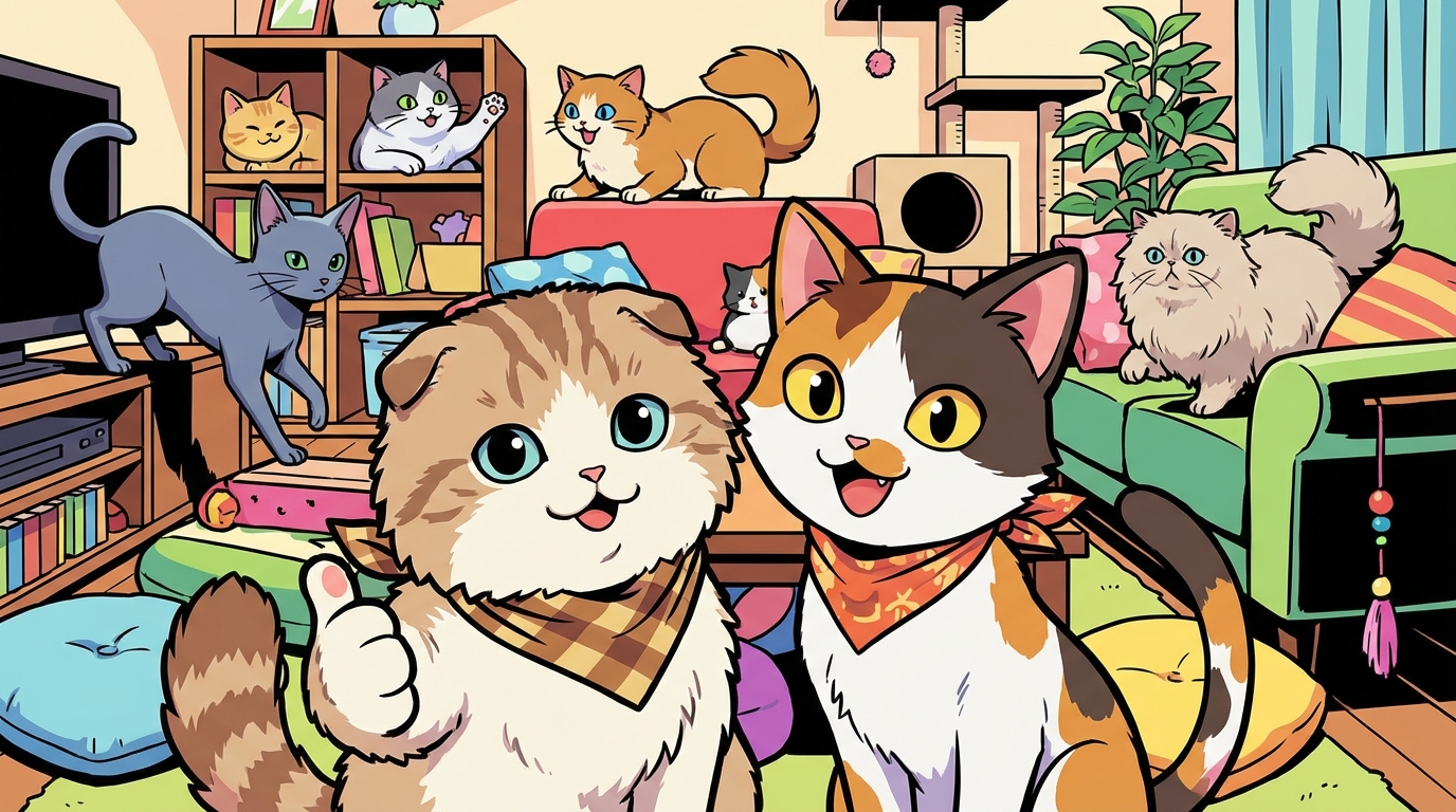 最新のトップはスコティッシュ・フォールドと混血猫！