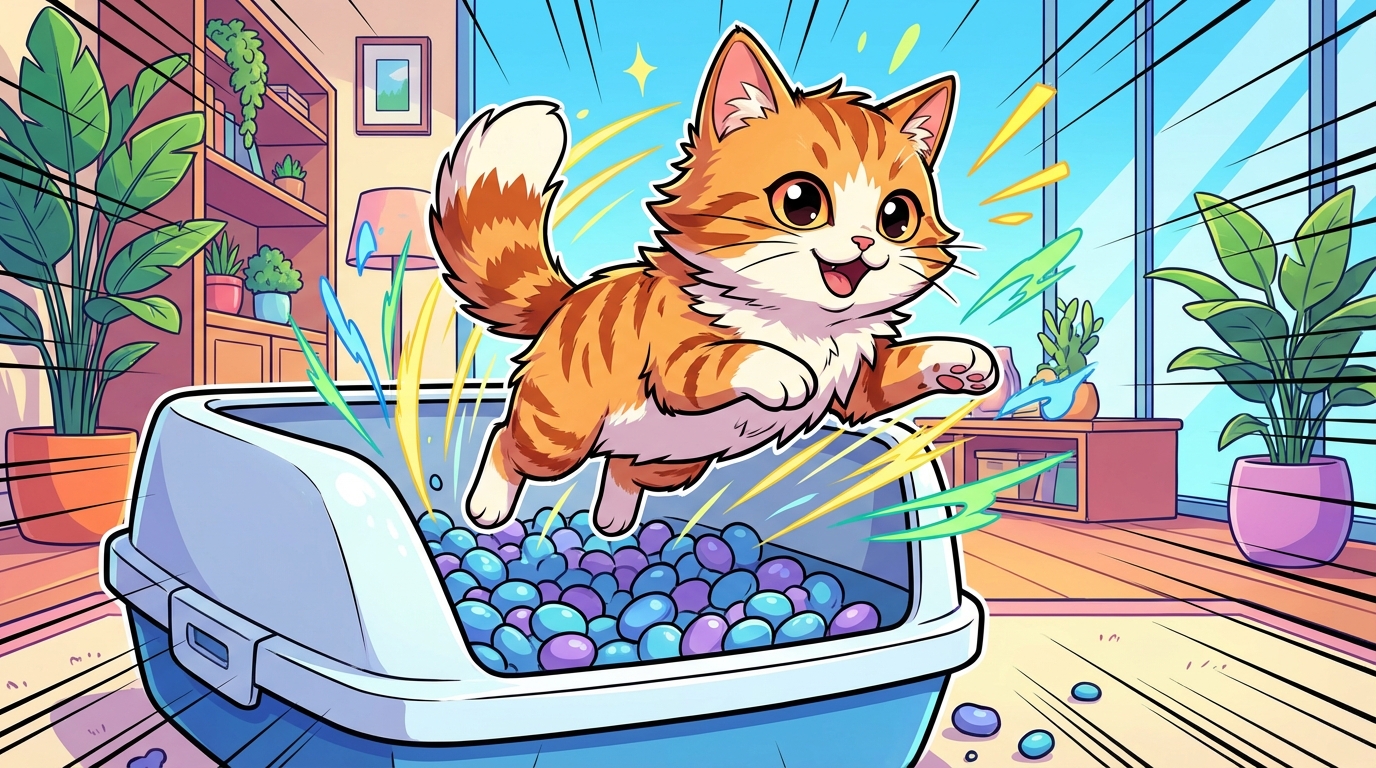 飛び散らない猫砂は大粒タイプを選ぶのが正解！