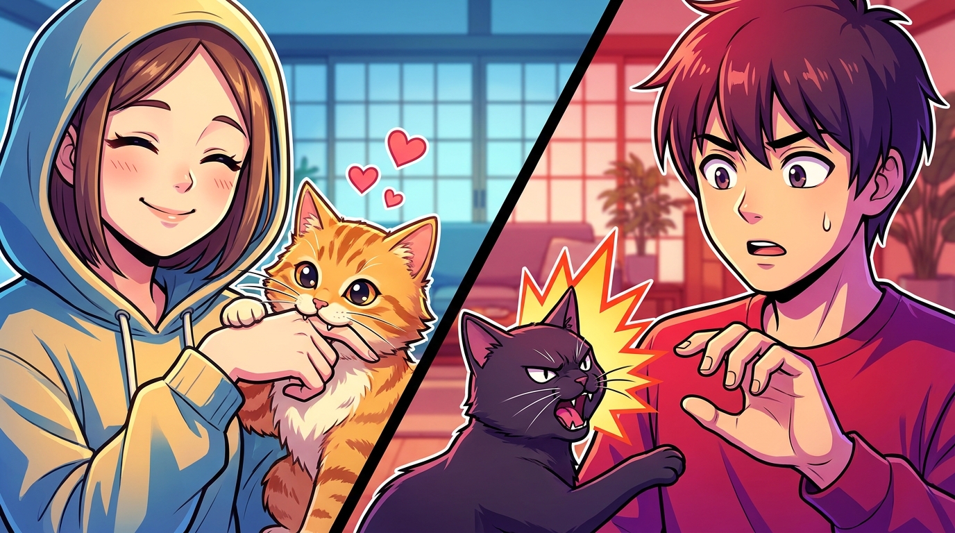 猫が噛むのは、愛情か警告かで対応が全く変わります