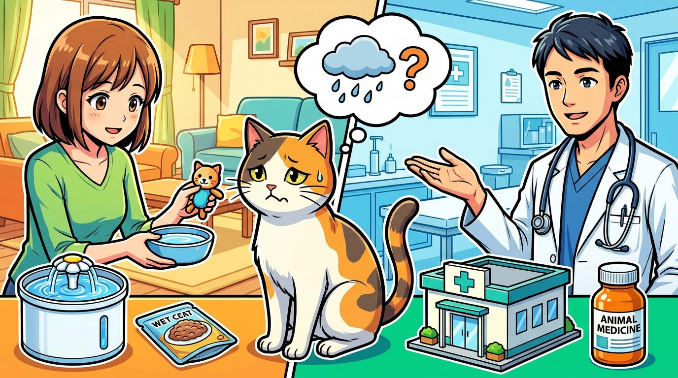 猫の便秘を治すには、水分補給と生活習慣の改善が最優先です