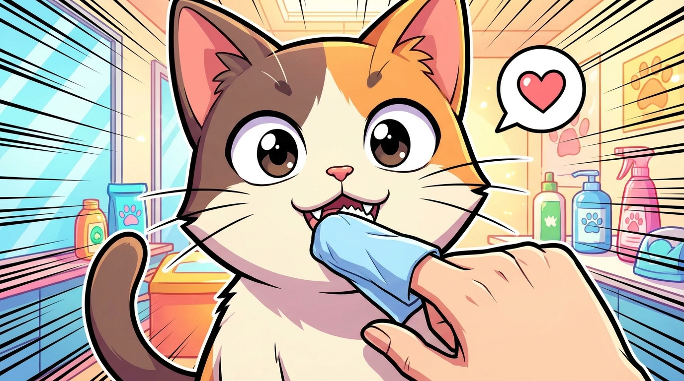 猫の歯磨きシートは「指にしっかり巻きつけ、優しくなでるように磨く」が基本です
