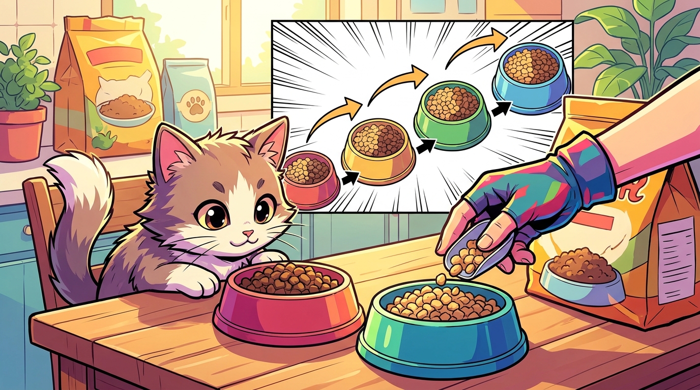 猫の餌を切り替える時は「段階的に混ぜる」が基本です