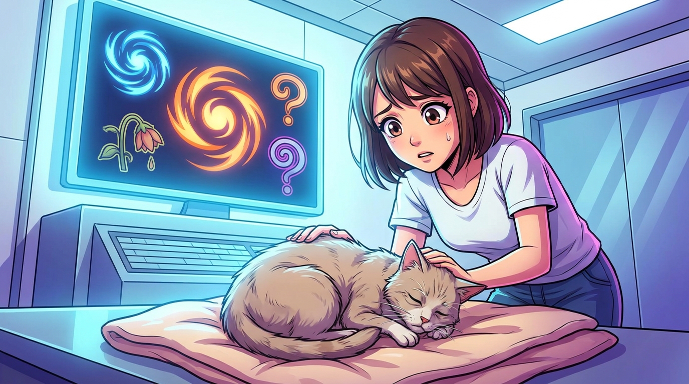 猫の腎不全末期では、全身に複数の深刻な症状が現れます